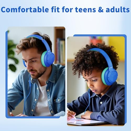 Versatile Over-Ear Wired Headphones with Integrated Microphone – Premium Sound Experience with Foldable Design and 4.9 ft Tangle-Free Nylon Cord – Perfect for Travel, Daily Use, and Multimedia Engagement (Black)