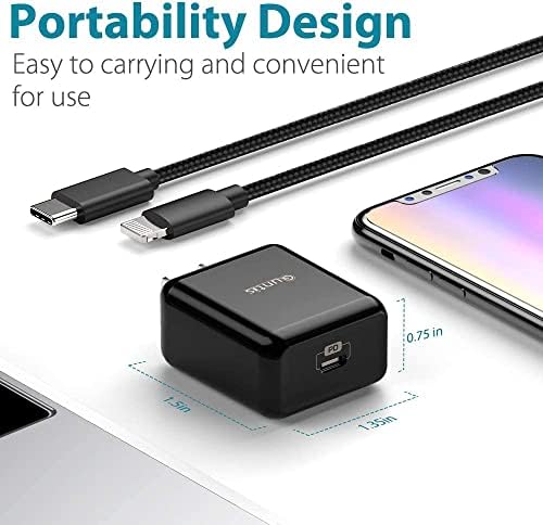Quntis 20 W High-Speed i Phone Charger Block with 6 FT USB-C to Lightning Cable – Rapid Charging Solution for i Phone 14, 13 Pro, Max, Mini, 12, 11, XS, XR, X, and i Pad – Compact, Durable, and MFi Certified for Optimal Performance