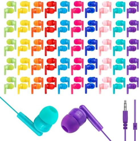 Vibrant 60-Pack Kids Earbuds – Durable Wired Earphones for Classroom Learning – Lightweight 3.5 mm Student Headphones Compatible with PCs, Chromebooks & Laptops – Colorful Design to Engage Young Minds – Ideal for Daily Educational Use
