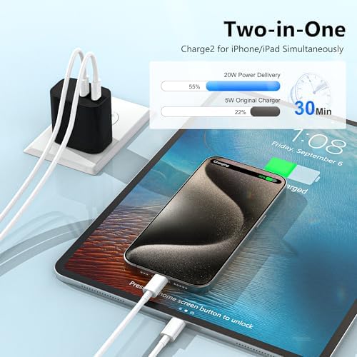 High-Speed Dual-Port USB C Charger Block – 3-Pack 20 W Type-C Wall Adapter for i Phone and i Pad Pro – Ultimate Convenience for Multi-Device Charging on the Go, Safe & Compact Design