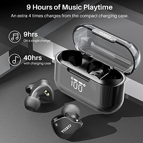TOZO T18 True Wireless Earbuds with Bluetooth 5.3 – IPX8 Waterproof Noise-Canceling Headphones with Smart LED Case, Customizable Sound via 32 EQ Settings, Extended Battery Life for Sports & Daily Activities, Ultimate Audio Experience