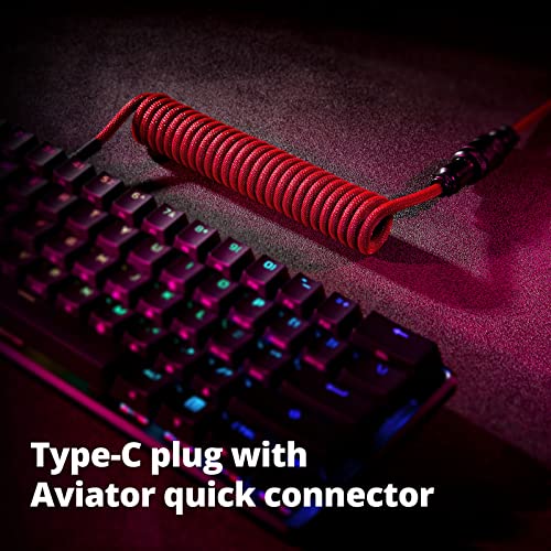 GUNMJO Pro Custom Coiled USB C Cable for Gaming Keyboards – Premium Double-Sleeved Mechanical Keyboard Accessory with Detachable Metal Aviator, 1.5 m USB-C to USB-A in Sleek Carbon Black – Ultimate Speed, Durability, and Aesthetic Upgrade for Gamers