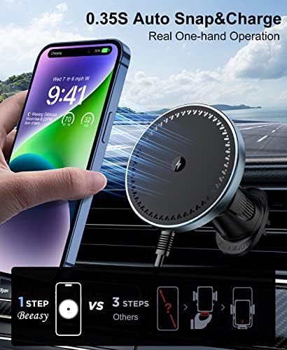 Revolutionize Your Drive with the Beeasy Mag Safe Car Charger Mount – 15 W Magnetic Wireless Fast Charging for i Phone 16 Pro Plus Max, 15, 14, 13 Series – Effortless Vent-Only Design for Enhanced Accessibility and Secure Stability – Elegantly Designed to Complement Modern Vehicle Interiors