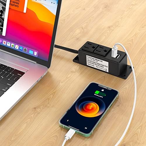 BTU Desktop Power Outlet – Versatile Power Strip with 2 AC Outlets & 2 USB Charging Ports, 6.56 ft Extension Cord, Ideal for Home Office & Nightstand, Mountable Design in Sleek Black for Clutter-Free Spaces – Enhanced Compatibility & Rapid Charging Solution