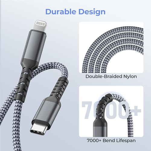 10-Foot Elebase USB C to Lightning Charging Cable for i Phone 14, 13 & More – Fast Power Delivery with USB A Adapter – Enhanced Flexibility for Seamless Device Connectivity – Durable 20 W Quick Charge Cord for i Pad 8 th & 9 th Gen, Apple Models XS, XR, X, 8, 7, 6, SE – Perfect for On-the-Go Charging and Syncing
