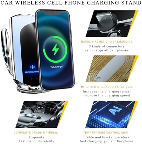 15 W Fast Charging Wireless Car Charger Mount – Universal Air Vent Phone Holder with Smart Sensor Technology for Quick Power-Ups, Sleek Silver Design, Enhanced Compatibility for Most Smartphones – Ideal Automotive Accessory for Safe, Hands-Free Navigation