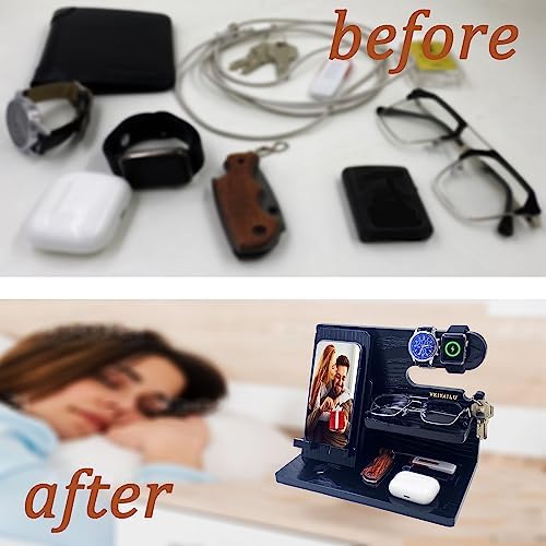Gifts for Dad Men Mom Women from Daughter Son Birthday Gifts Nightstand Organizer Mens Wood Phone Docking Station (Black) – Enhanced Compatibility and Speed