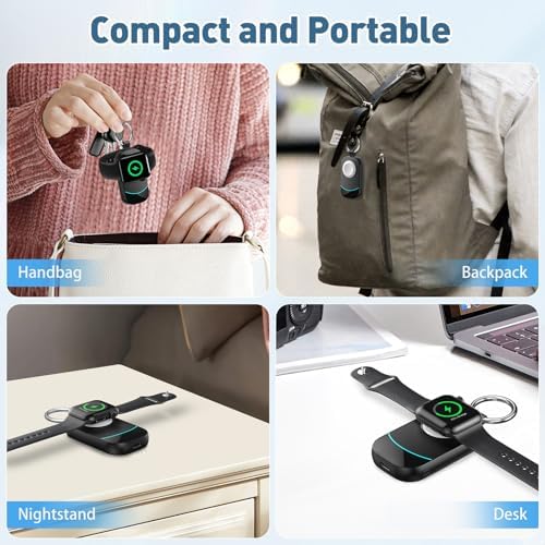 Portable Keychain Charger for Apple Watch – 2500 m Ah Fast Wireless Power Bank for Series 10, 9, SE & Ultra 2 – Essential Travel Companion for Effortless Charging Anytime, Anywhere – Lightweight, Durable, and User-Friendly Design for Active Lifestyles – Versatile Smartwatch Charging Solution