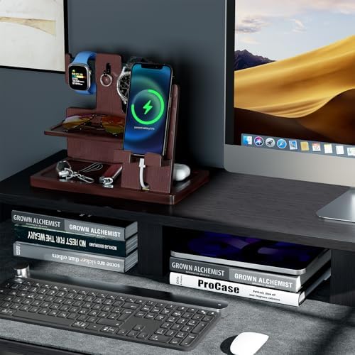 ProCase Gifts for Dad, Wood Phone Docking Station for Men, Dad Gifts From Daughter Son, Mens Nightstand Organizer, Anniversary Birthday Gifts for Dad Father Husband Him -Espresso (No Engraved) – Enhanced Compatibility and Speed