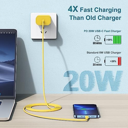 MFi Certified 20 W USB-C to Lightning Fast Charger for i Phone 14/13/12 – 6 FT Durable Cable & Power Delivery Block in Stylish Blue – Ultimate Solution for Rapid Charging of All Apple Devices Including i Pad Pro, XS, XR, 8 Plus – Optimized for Reliability and Speed