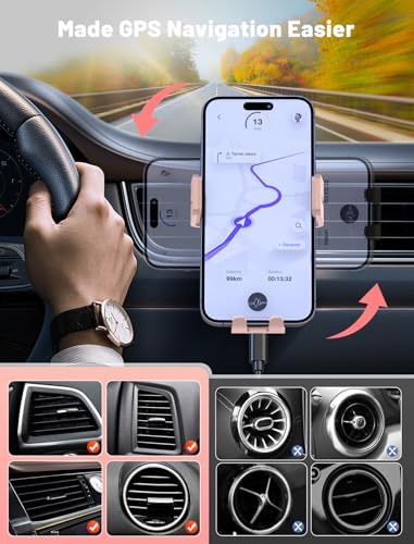 MOKPR Wireless Car Charger – Smart Auto-Clamping Air Vent Mount for Fast Charging (15 W/10 W/7.5 W) – Compatible with i Phone 15/14/13/12/11 and Samsung Galaxy – Stylish Pink Design for Modern Vehicles – Effortless Device Stability and Charging On-the-Go