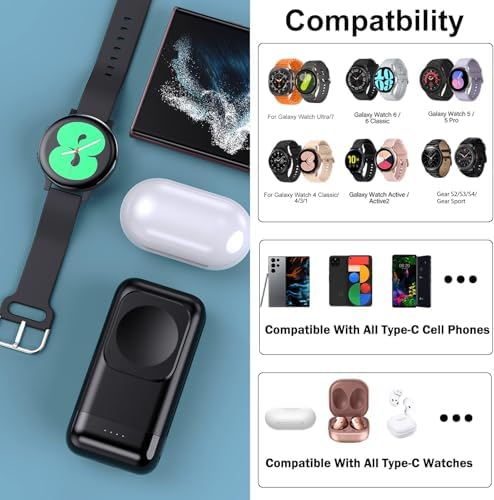 Versatile 2-in-1 Portable Charger: 6000 m Ah High-Capacity Watch and Phone Charger for Galaxy Watch 7/Ultra/6/5 Pro/4/Active 2 & Samsung Galaxy S25 Ultra/S24 Ultra/Z Fold6/Z Flip6 – Fast Charging, Lightweight Design for On-the-Go Power Solutions