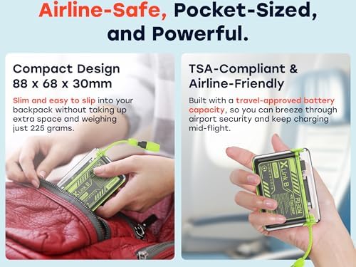 Ultimate Travel Companion: X Link B 10,000 m Ah Power Bank with Dual USB-C & Lightning Cables, Fast Charging, Flashlight Feature, i Phone & Samsung Compatible, Sleek Orange Design for On-the-Go Power