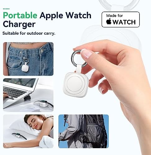 Compact Magnetic Portable Charger for Apple Watch – 1200 m Ah MFi Certified Power Bank with Built-In Cable, Keychain Design for Effortless Travel, Compatible with Series 9/8/7/6/5/4/3/2/SE/Ultra – Reliable Wireless Charging Solution for On-the-Go Lifestyle