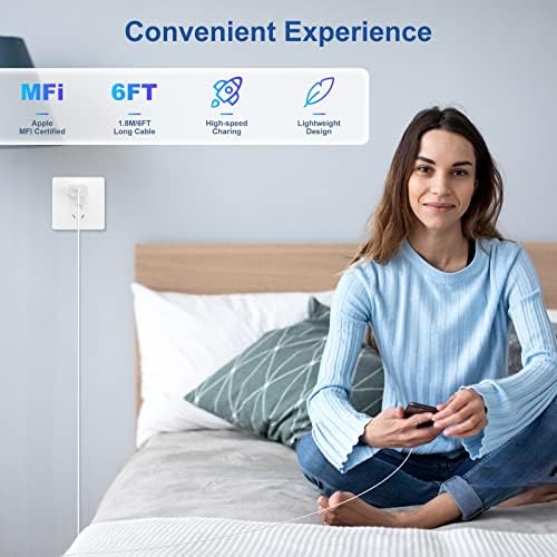 Lightning-Fast 20 W Apple Charger with MFi Certification – 6 ft USB-C to Lightning Cable Included for i Phone 14 Pro Max/14/13 Pro/12 Mini/12/11 & i Pad Air – Compact Power Block for Ultimate Portability and Rapid Charging Efficiency