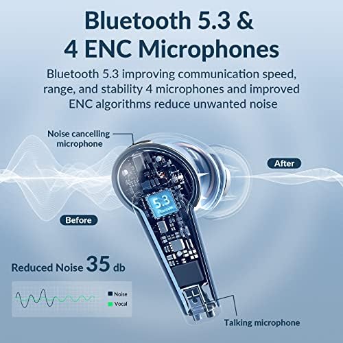 Elevate Your Audio Experience with M3 Wireless Earbuds – Active Noise Cancelling Bluetooth Earphones with Deep Bass, 30 Hours Playtime, and 4 ENC Microphones for Crystal-Clear Calls – Perfectly Compatible with i OS, Android, and PC – Lightweight, Ergonomic Design for Ultimate Comfort