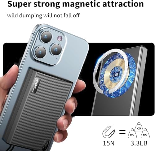 Ultra-Slim Magnetic Power Bank – 10,000 m Ah Portable Charger with Built-In Cable for i Phone 15/14/13/12 – Fast 20 W USB-C Two-Way Charging, Lightweight & Compact Design in Stylish Gray – Essential Travel Power Solution