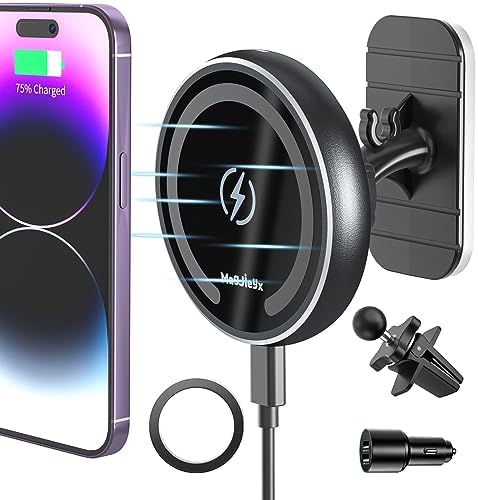 Mag Safe Car Mount Charger for i Phone 12-16 Pro, Pro Max, Plus & Mini – Fast 36 W QC 3.0 Wireless Charging with Strong Magnetic Hold for Dashboard and Vent – Sleek Dark Black Design for Ultimate Device Security and Accessibility on the Road