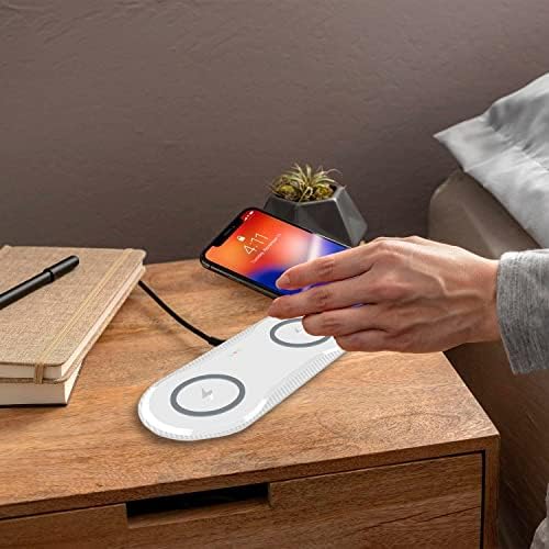 Vchiming 30 W Dual Wireless Charging Station – Fast 2-in-1 Qi Charger for i Phone & Galaxy with Air Pods Compatibility – Elegant White Design with Type C Connectivity for Effortless Charging Anytime, Anywhere