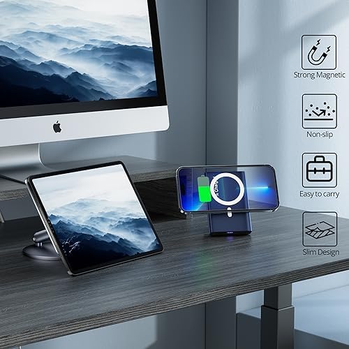 LULULOOK 10,000 m Ah Magnetic Power Bank for i Phone – Sleek Blue Mag-Safe Battery Pack with 15 W Fast Wireless Charging & Kickstand – Ultimate Portable Charger for i Phone 16/15/14/13/12 Mini Plus Pro – USB-C Cable Included – Perfect for On-the-Go Power Solutions