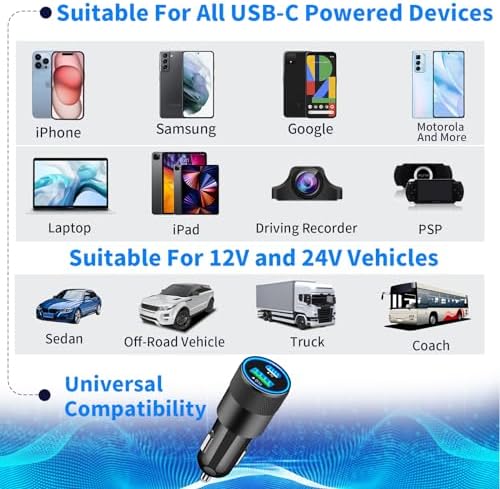 Braveridge 66 W Dual Port USB-C Car Charger for i Phone 16 – MFi Certified Fast Charging with Type-C Braided Cable – Enhanced Compatibility for i Phone 16/16 Pro Max/15/15 Pro/i Pad – Ideal for Road Trips and On-the-Go Power Solutions