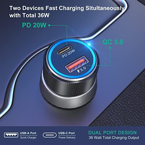 Bangfun 25 W Dual-Port USB-C Car Charger with 2 x 6.6 ft Cables – Ultra-Fast Charging for Samsung Galaxy S24/S23/S22/S21/S20 FE – Compact, Reliable, and Versatile Power Solution for On-the-Go Devices