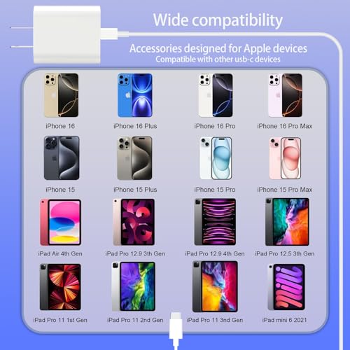 20 W Fast Charging USB C Charger for Apple Devices – Dual Pack with 10 ft Cables for i Phone 15, i Pad & Air Pods – Ultimate Charging Solution for Mobility and Efficiency