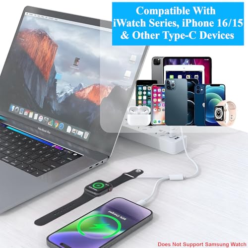 Ultimate 3-in-1 Portable Charger for Apple Watch & i Phone | Fast-Charging Cable Compatible with All Apple Devices Including i Pad, Air Pods, and Mac Book | Compact 1.3 ft Design for Maximum Portability and Enhanced Charging Speed | Reliable Accessory for On-the-Go Power Needs