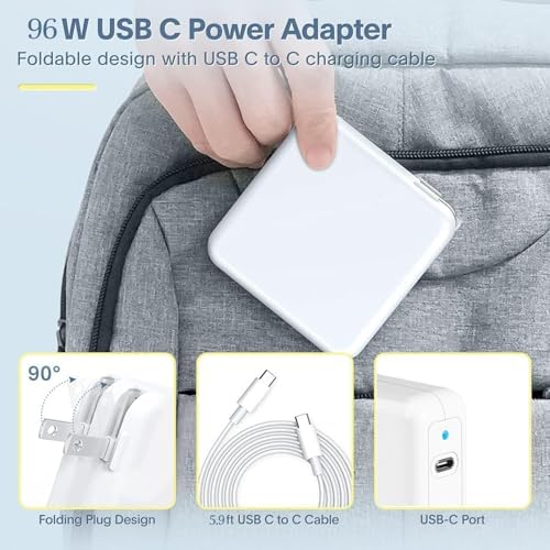 Ultra-Fast 96 W USB-C Charger for Mac Book Pro & Air | Universal Compatibility with M1, M2, M3 Models | 5.9 ft Power Cable for Convenient Charging Anywhere | Intelligent PD 3.0 Technology for Optimal Device Performance | Safe, Durable, and Efficient Laptop Power Adapter with LED Indicator | Perfect for Home, Office, and On-the-Go Use | Charge Mac Book Pro 16” in Just 1 Hour 40 Minutes | Compatible with i Pad Pro, Samsung Galaxy, and More | 12-Month Warranty for Peace of Mind