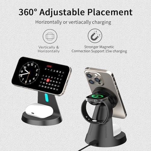Revolutionize Your Charging Routine with the 3-in-1 Mag Safe-Compatible Charging Station – Fast Wireless Charger for i Phone 12-16 Series, Air Pods, and Apple Watch – Sleek, Compact Design with Enhanced Safety Features for Home and Office Use