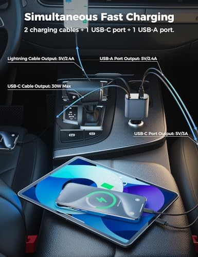 Introducing the SUPERONE 4-in-1 Retractable Fast Car Charger: Ultimate On-the-Go Charging Solution for i Phone, Galaxy & Pixel Devices – Featuring 2.6 ft Tangle-Free Cord, Enhanced USB C & Apple Compatibility, and Sleek Design for Effortless Portability. Experience lightning-fast charging to keep your devices powered during road trips or daily commutes, ensuring you’re always connected. This innovative retractable charger is engineered for maximum efficiency, accommodating a wide range of smartphones including i Phone 16, 15/15 Pro Max, 14, 13, 12, 11 and popular Galaxy and Pixel models. With its compact construction and high-quality materials, this charger not only enhances your charging experience but also withstands everyday wear and tear. Elevate your mobile charging with the SUPERONE car charger – where convenience meets cutting-edge technology for busy professionals and families on the move.