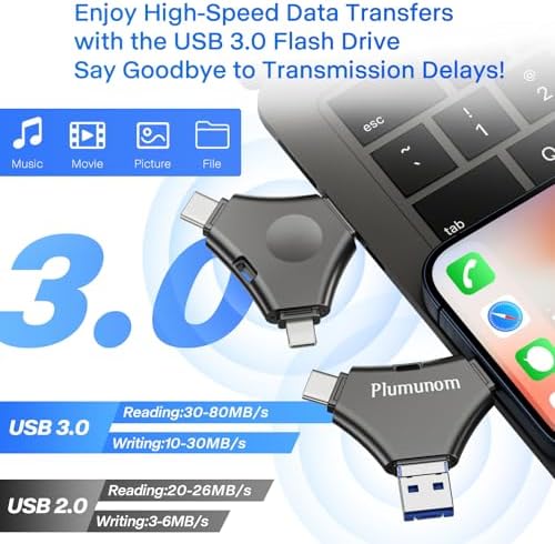 Unlock Endless Memory Storage with the 128 GB i Phone Flash Drive – Effortless Photo & Video Backup, No App Needed, Compatible with i Phone, i Pad, Android & PC, USB 3.0 Speed for Quick Transfers, Compact & Durable Design for On-the-Go Convenience