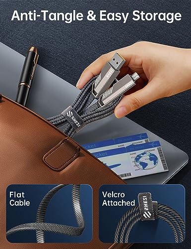 Ultimate 4-in-1 USB C to Lightning Charging Cable – 60 W High-Speed Power & Rapid Data Sync for i Phone, Samsung, i Pad – 10 FT Multi-Device Charger with Car Play & Android Auto Compatibility – Robust, Durable Design for Everyday Use