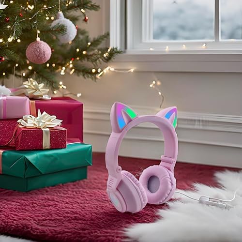 Charming Cat Ear Kids Bluetooth Headphones – Stylish Wireless On-Ear Design with Volume Limiter & LED Lights for Safe Listening – Compatible with Amazon Fire Tablets, Laptops, and More (Vibrant Pink) – Ideal for Toddlers and Young Music Lovers!