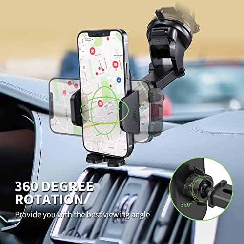 Esoulk Secure Grip 360° Rotating Car Phone Holder with Strong Suction Cup & Adjustable Long Arm – Universal Compatibility for i Phone, Samsung, Android & GPS – Enhanced Safety & Convenience for Drivers