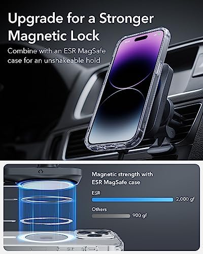 Revolutionize Your Drive with the ESR 15 W Mag Safe Car Mount Charger – Fast Wireless Charging for i Phone 12-16, Featuring Cryo Boost for Optimal Cooling, Apple-Certified Magnetic Phone Charger for Effortless Compatibility and Enhanced Performance on the Go