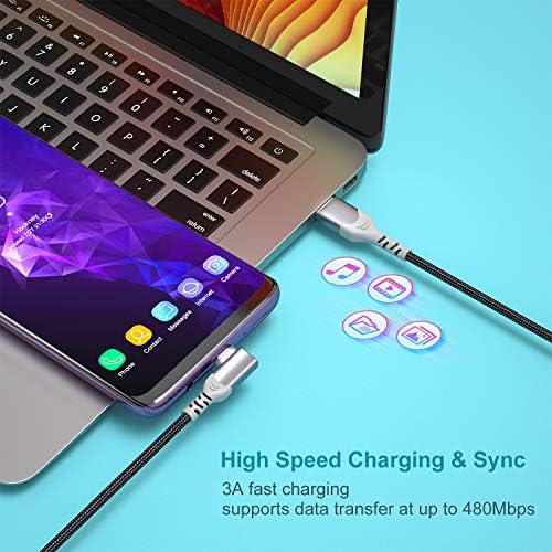 10 FT USB to C Cable 3 Pack – Fast Charging Right Angle Nylon Braided Charger for i Phone 16, Samsung Galaxy S25 & More – Superior Durability & Enhanced Comfort for Gaming & Streaming – Universal Compatibility for All Devices
