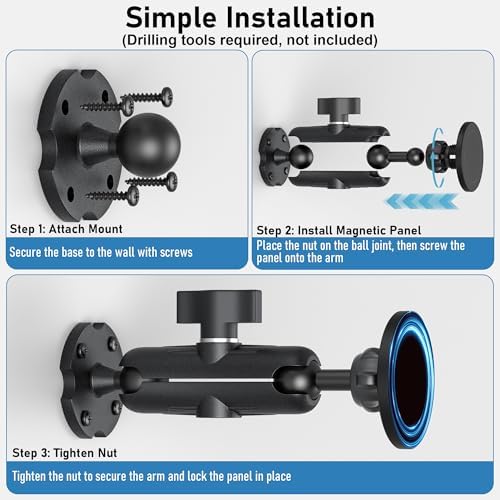 Heavy-Duty Magnetic Aluminum Tablet Mount for Trucks and Vehicles – Versatile Dashboard or Wall Holder for i Pads, Phones, and More (Fits 4.7″-12.9″) – RAM B Size 1″ Ball for Effortless Positioning – Ideal for Mobile Professionals and Travelers
