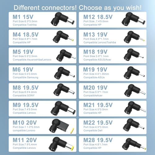 Universal 90 W Laptop Charger for HP, Dell, Lenovo, Acer, Asus, and More – Versatile AC Adapter with 16 Interchangeable Tips for Enhanced Compatibility and Rapid Charging – Ideal Replacement Power Supply for Notebooks, Ultrabooks, and Chromebooks