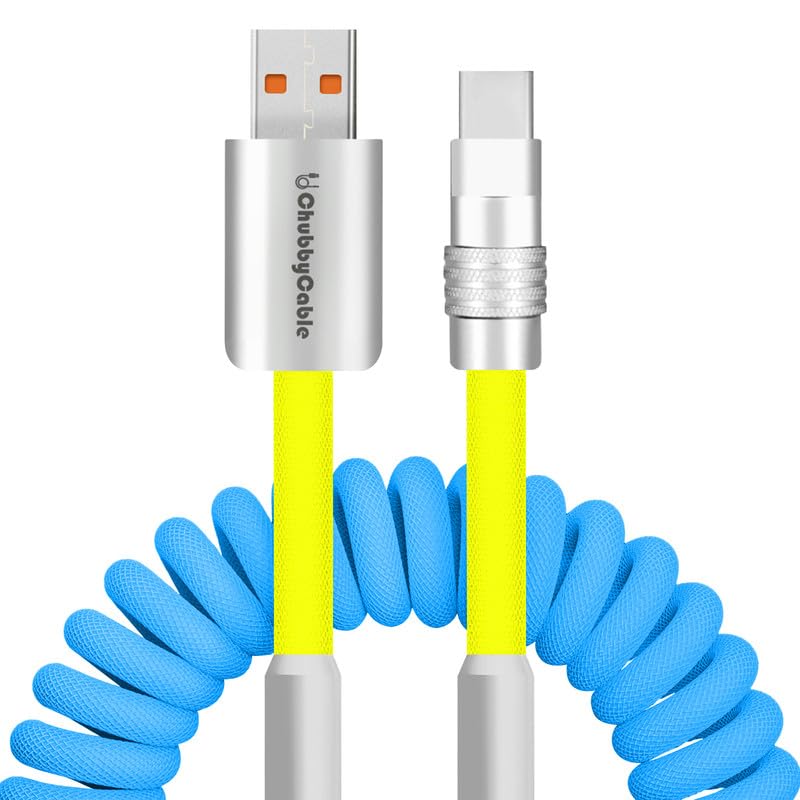 Dynamic Curly Chubby Coiled USB C Cable: 240 W Fast Charge Retractable Spiral Braid Cord for Carplay & Android Auto, Versatile Length 2.29 FT to 3.6 FT, Sleek Black and Red Design, Enhanced Compatibility for All USB-A to Type-C Devices