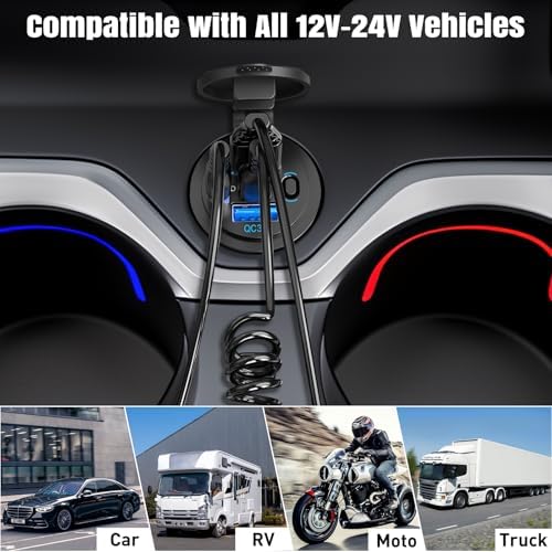 90 W Dual PD & Quick Charge 3.0 Qidoe USB C 12 V Car Charger Socket – 2 Pack for RVs, Boats, Trucks & Motorcycles – Waterproof 4-Port Design with Power Switch for Fast, Efficient Charging on the Go