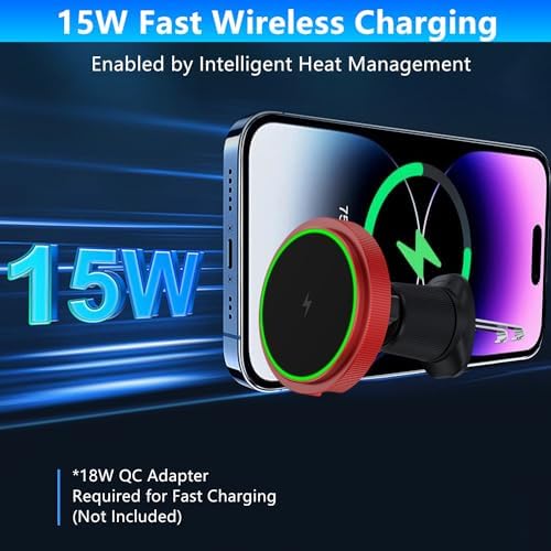 Magnetic Wireless Car Charger Mount for i Phone 16 & 15 – 15 W Fast Charging Air Vent Holder with 60 W Adapter – Secure Mag Safe Compatibility for Effortless Navigation and Hands-Free Driving