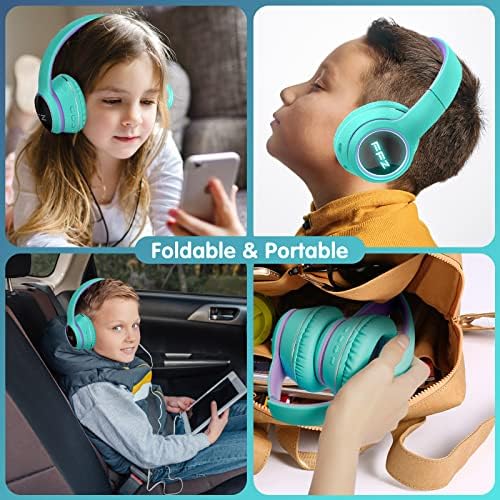 Vibrant Purple Kids Bluetooth Headphones – Safe Listening with Colorful LED Lights, Ultra-Comfort Earpads, Built-in Microphone, and Travel-Friendly Foldable Design for School & Adventure – Perfect for Online Learning and Playtime
