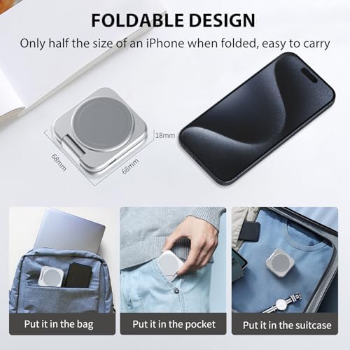 Compact 2-in-1 Foldable Wireless Charger Stand for Apple Devices – KUXIU Aluminum Magnetic Charging Station with 5 W Fast Charging for i Phone 15/14/13/12 Pro/Max, Apple Watch 9/8/7/Ultra2, and Air Pods Pro – Ultimate Portability and Enhanced Compatibility for Travelers