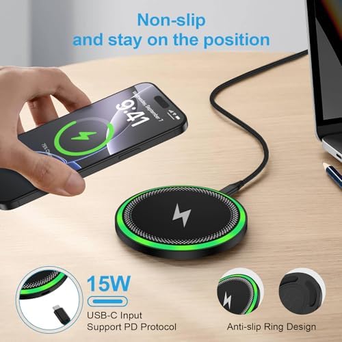 Samsung 15 W Fast Wireless Charging Pad – Universal Charger for Galaxy S25 Edge, Pixel 9, Moto Razr+/Edge 60 Pro – Sleek, Portable Design with Enhanced Compatibility & Safety Features for Effortless Charging Everywhere