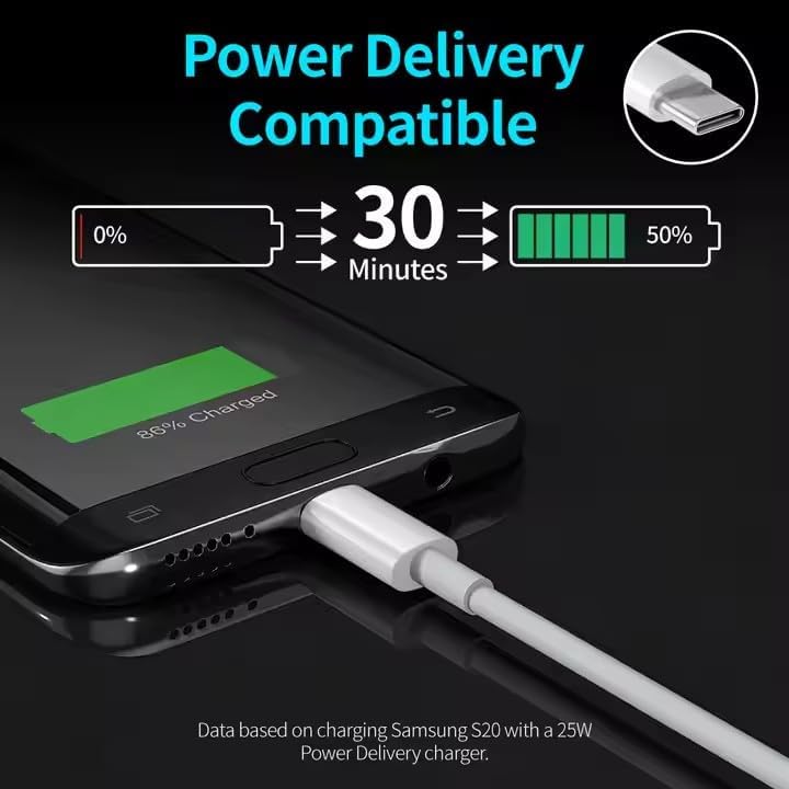 Rapid Charge 25 W USB-C PD Wall Charger with Dual Cables – Travel-Friendly Fast Charging Solution for i Phone 15/14/13/12, Samsung Galaxy S24/S23, Google Pixel, and i Pad – Compact Design for On-the-Go Power Delivery with Enhanced Safety Features