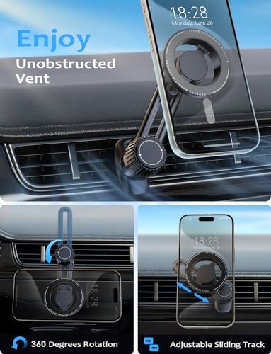 Tryone Mag Safe Air Vent Phone Holder: Ultra-Secure Magnetic Mount for i Phone 15/14/13/12 Pro Max & Universal Smartphones – 20 Strong Magnets for Clear Visibility & Fast Attachment – Streamlined Design for Enhanced Driving Experience
