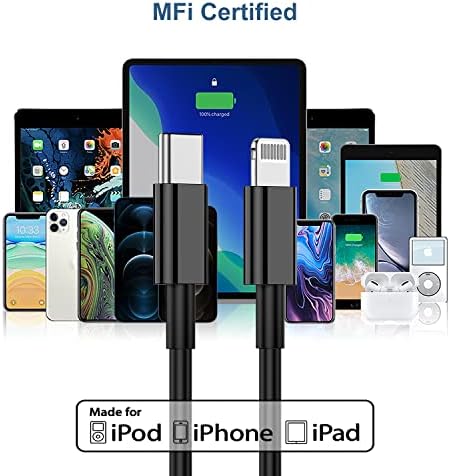 Premium 2 Pack USB C to Lightning Cable – 6 ft Apple MFi Certified Fast Charging Cord for i Phone 13/12/11 Pro/Max, Durable Power Delivery Charging Solution in Sleek Black – Unmatched Speed and Compatibility for On-the-Go Users