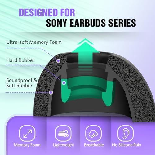 Ultimate Comfort Memory Foam Ear Tips for Sony WF-1000 XM4, XM3, WF-C500, WF-C700 N, Link Buds S – Anti-Slip Noise Cancellation Upgrade in Mixed Sizes (Black) for Enhanced Audio Performance and Secure Fit