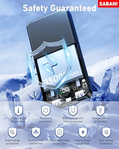 SABANI 35000 m Ah Power Bank – All-in-One Portable Charger with 4 Integrated Cables, 22.5 W Fast Charging for i Phone 16/15/14/13 & Samsung Android Devices – Ultimate On-the-Go Battery Solution in Sleek Black Design for Seamless Connectivity and Reliability